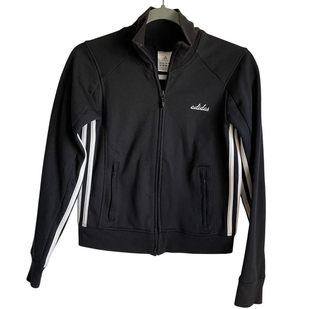 Adidas Vintage Y2K Cropped Track Jacket Women's S Black White 3-Stripes Full Zip